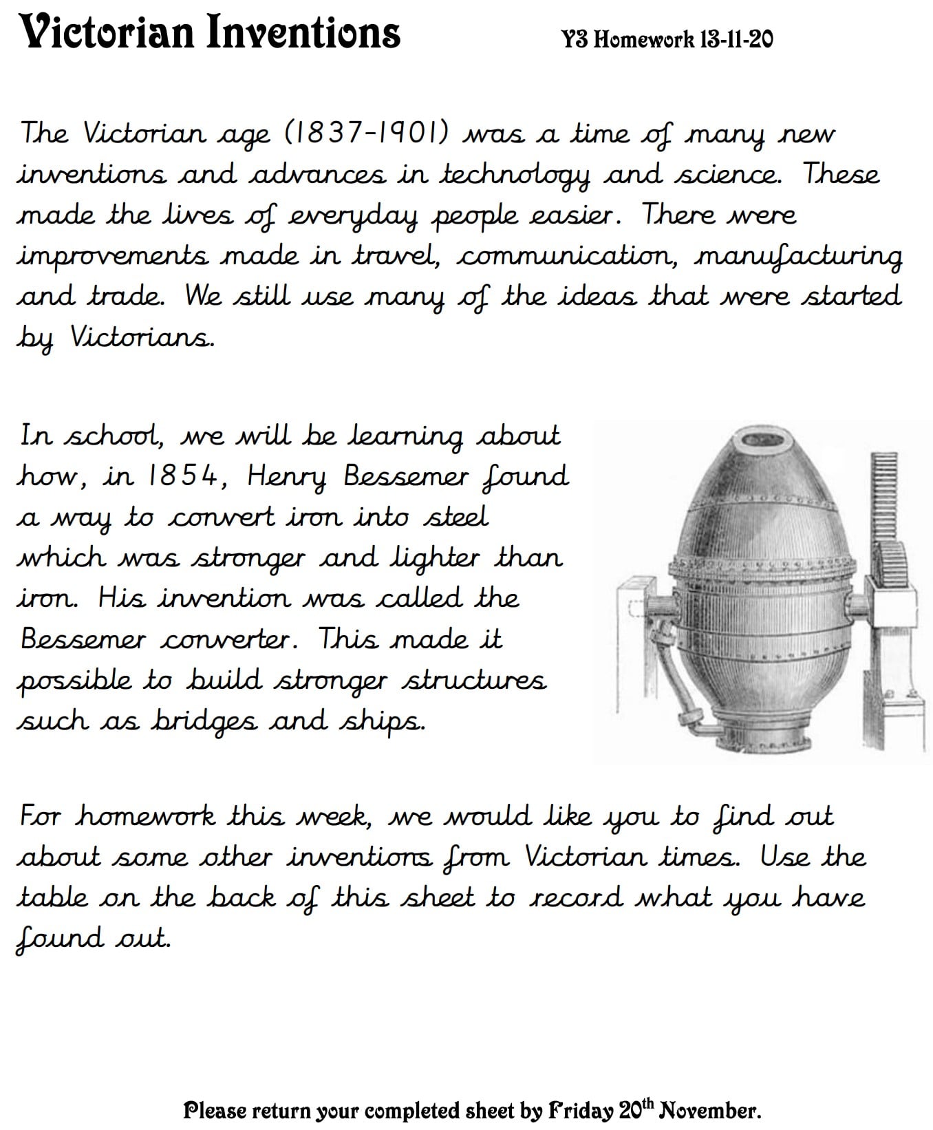 primary homework victorian inventions